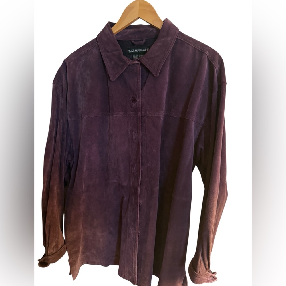 Savannah Purple Suede Leather Shirt Jacket XL Button Front